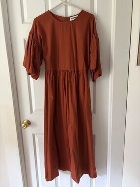 Rust Maxi Dress with Puff Sleeves